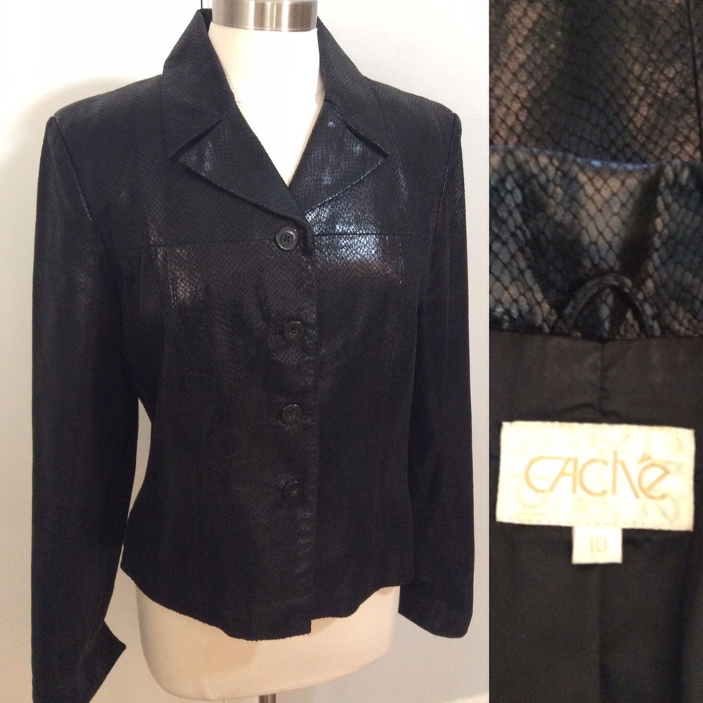 Cache Black Textured Button-Front Blazer